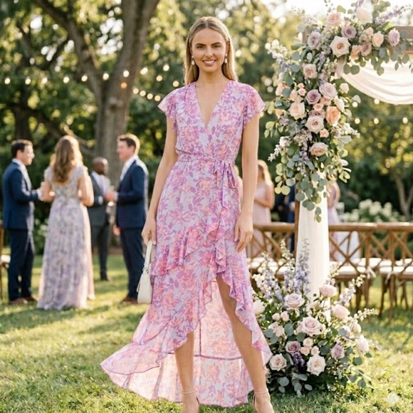 Amanda Uprichard Johanna Maxi Dress M Pink Floral Wrap Wedding Guest NWOT